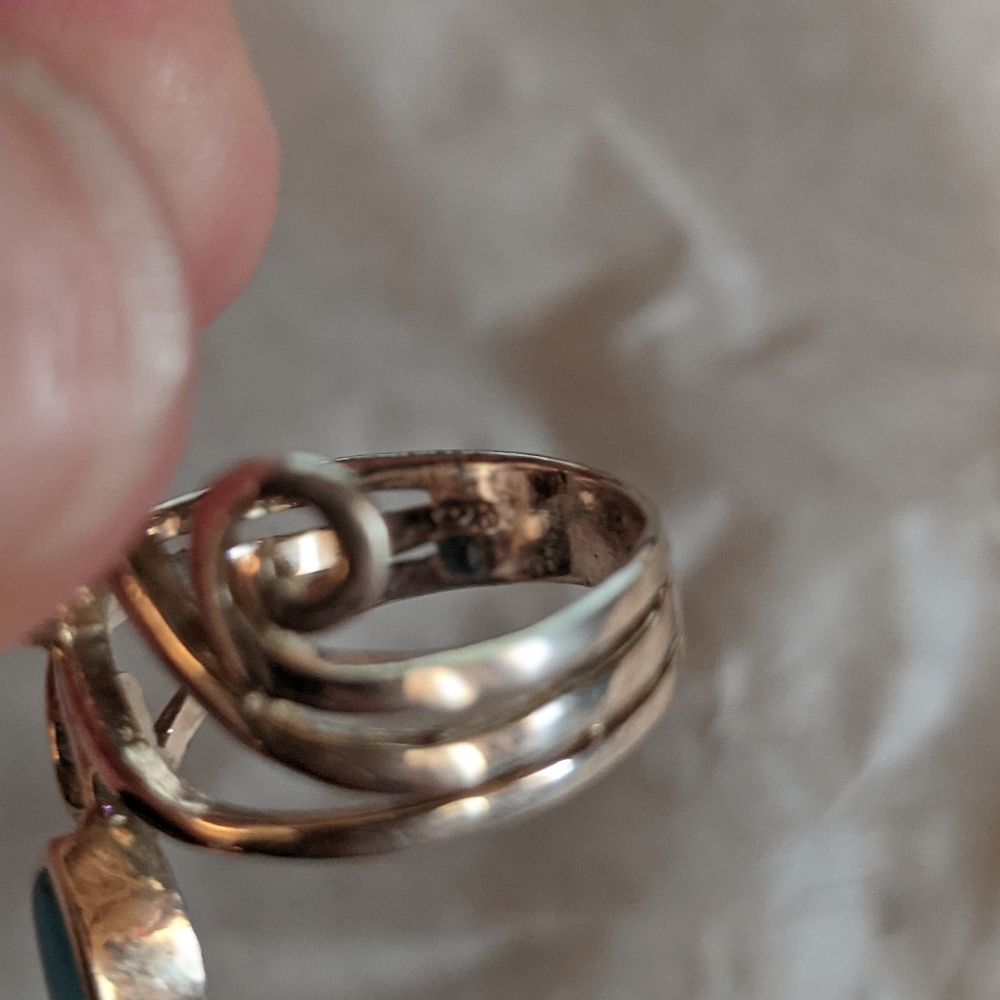 Fine Turquoise Enamel .925 Silver Ring, Size 5.5 - Picture 5 of 9